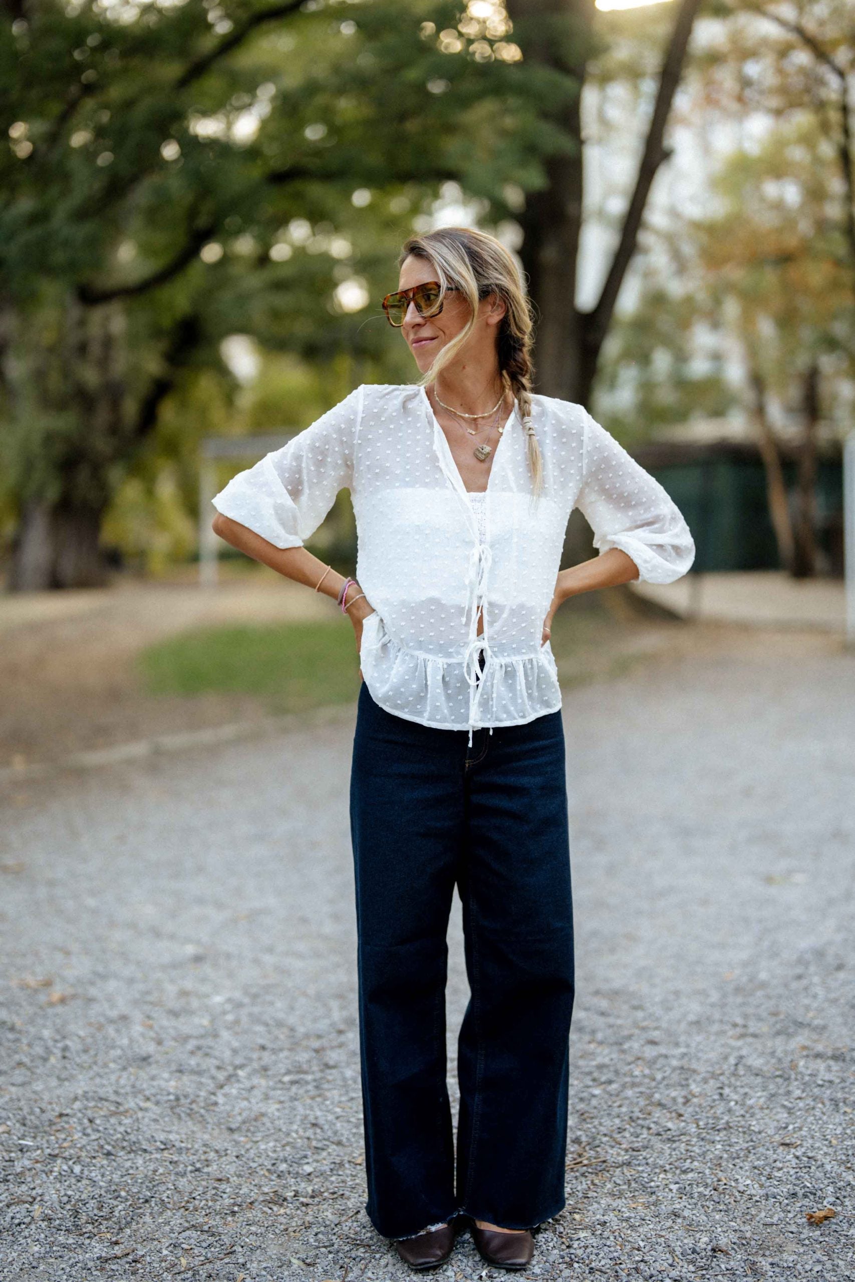 Бяла блуза с връзки RACHEL