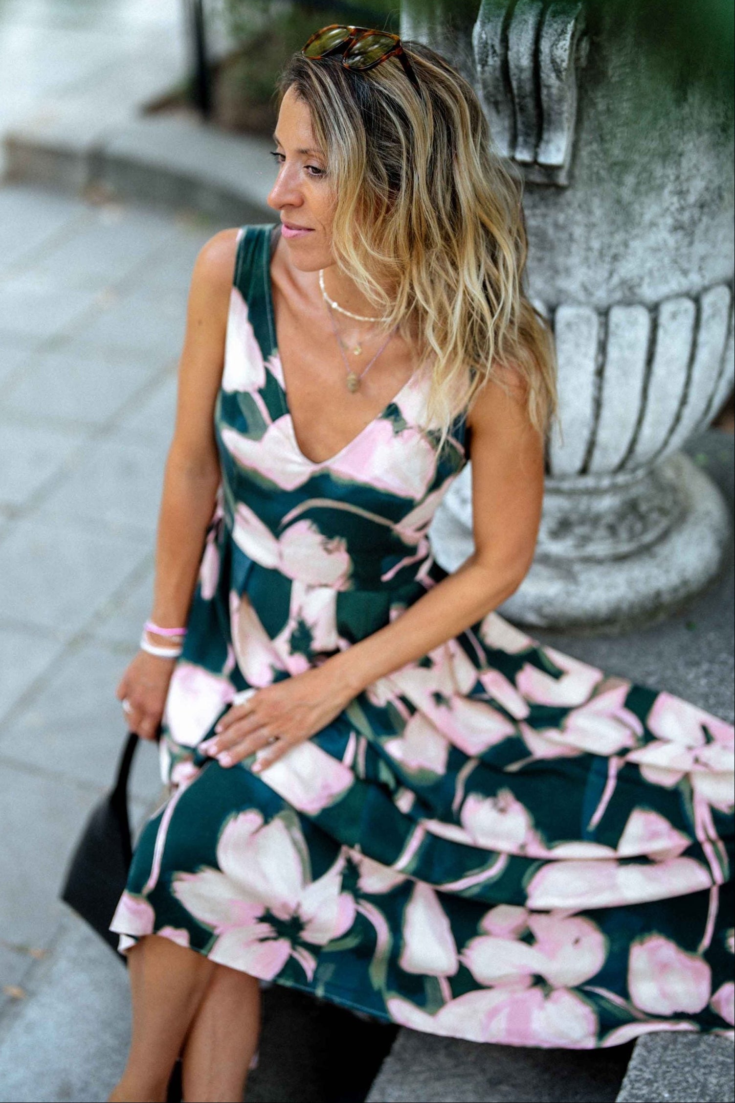 Дълга зелена рокля на цветя MAYA