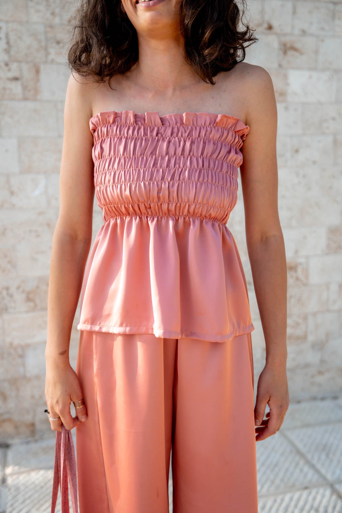 Розов сатенен комплект панталон и бюстие AURORA