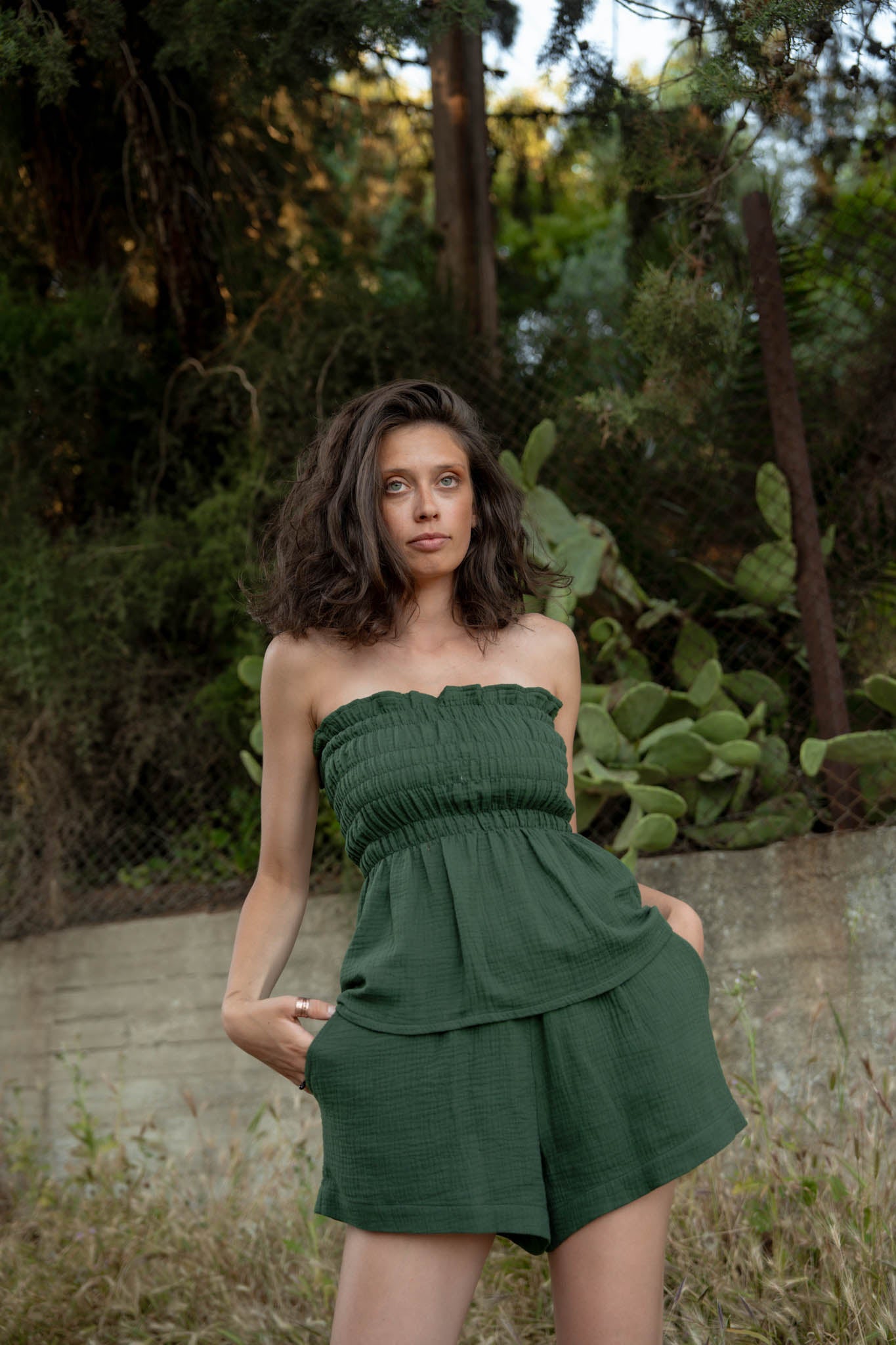 Зелен муселинов комплект топ и бермуди IVY