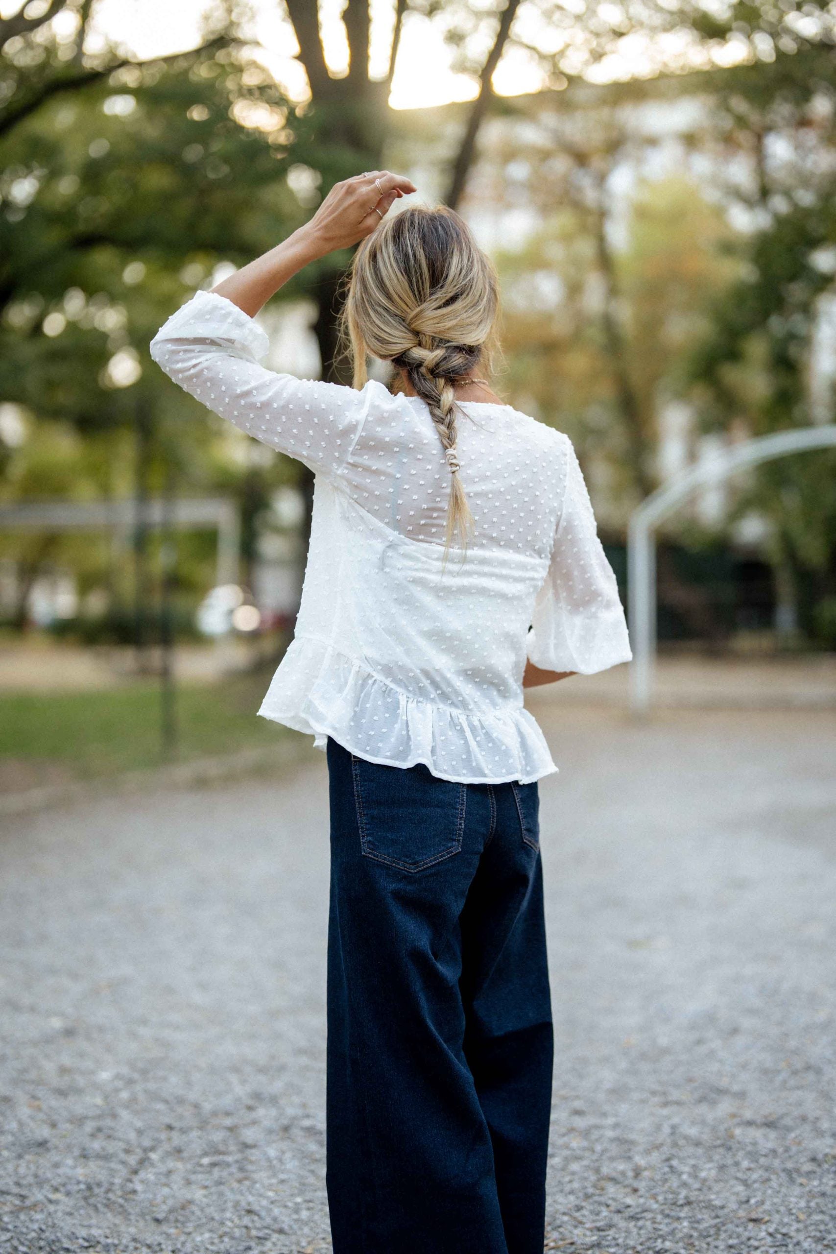 Бяла блуза с връзки RACHEL