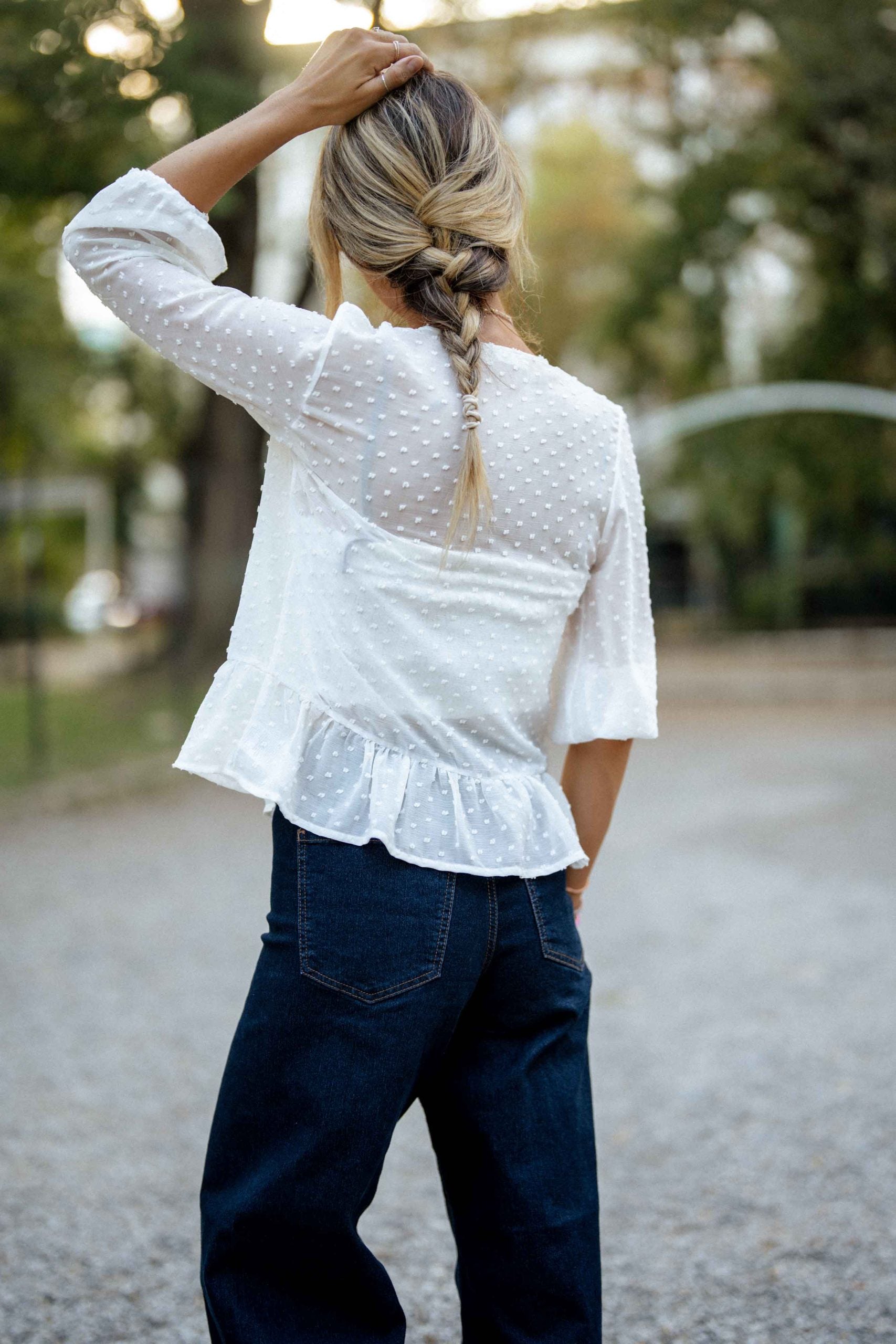 Бяла блуза с връзки RACHEL