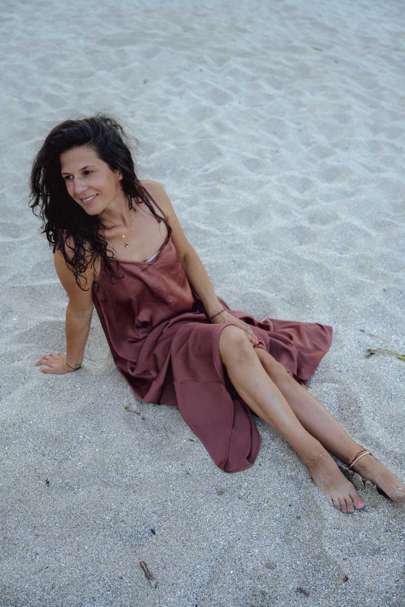 Long satin dress with thin straps LARA