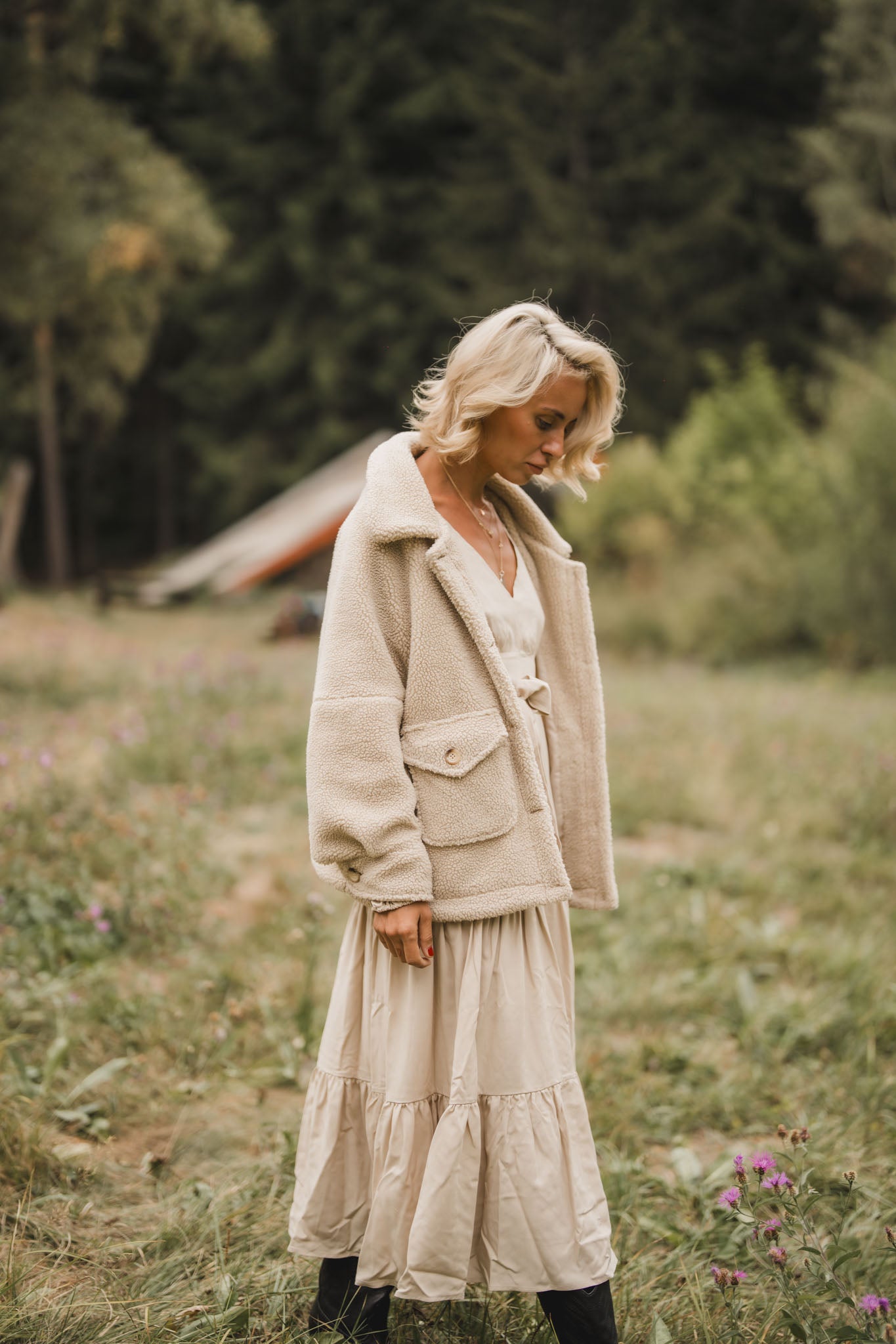 Късо вълнено палто ALISON от мъхеста материя