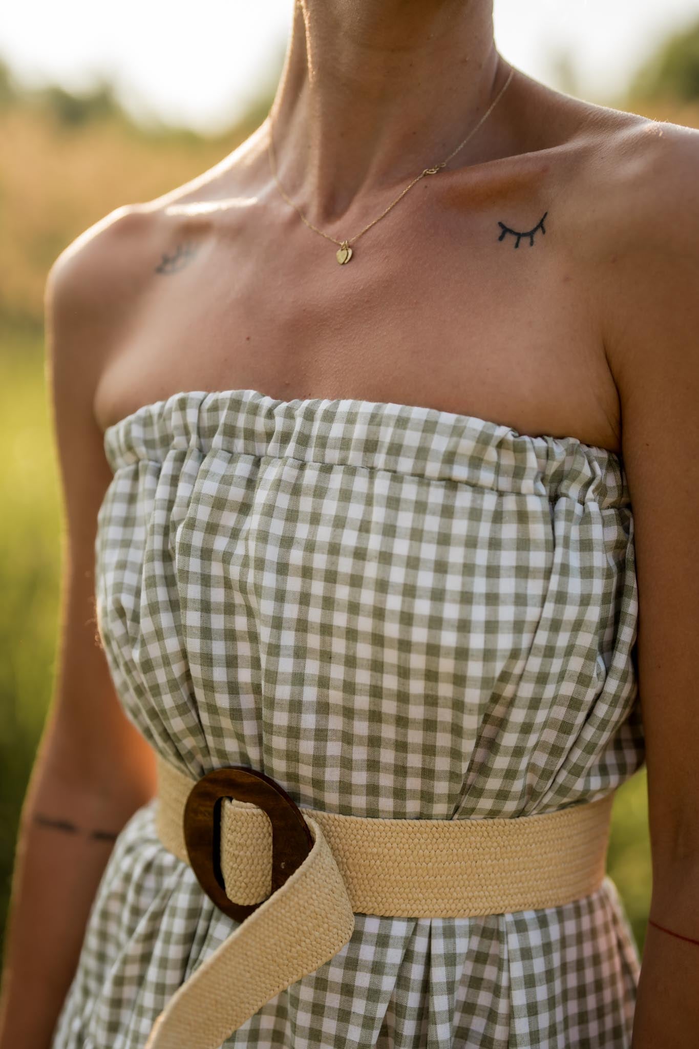 Crop top and a skirt set in green plaid Emma