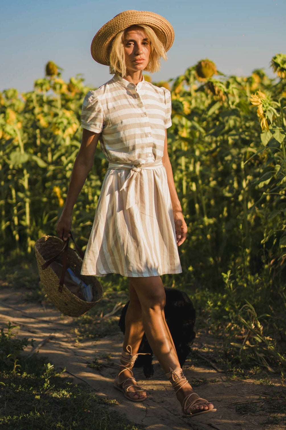 Къса рокля риза ELISA от ленена смес