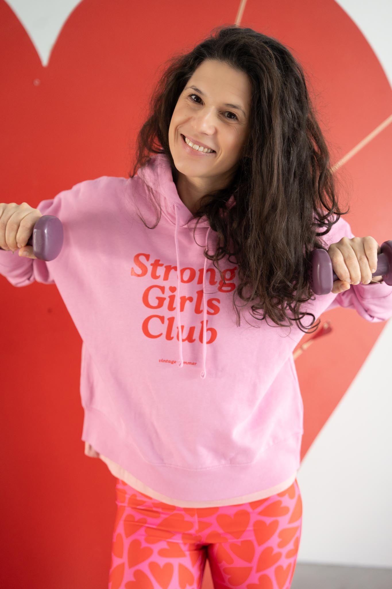 Розов суитшърт Strong Girls Club с качулка
