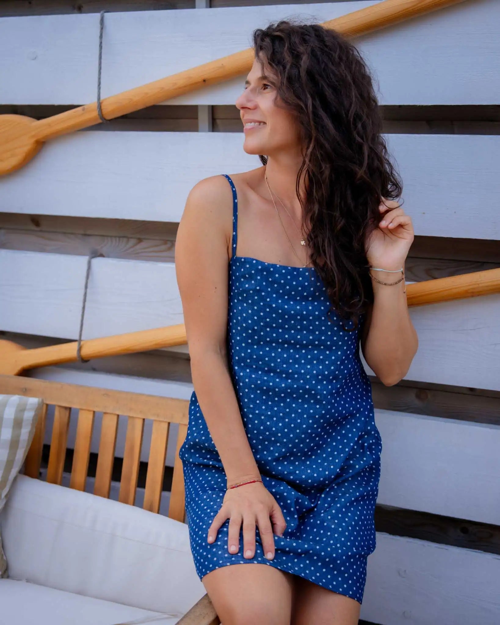 Синя рокля на точки Blue Breeze