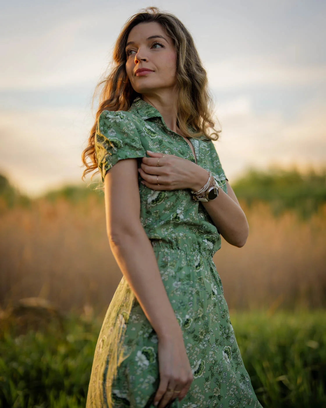 Long green dress with flowers IRIS