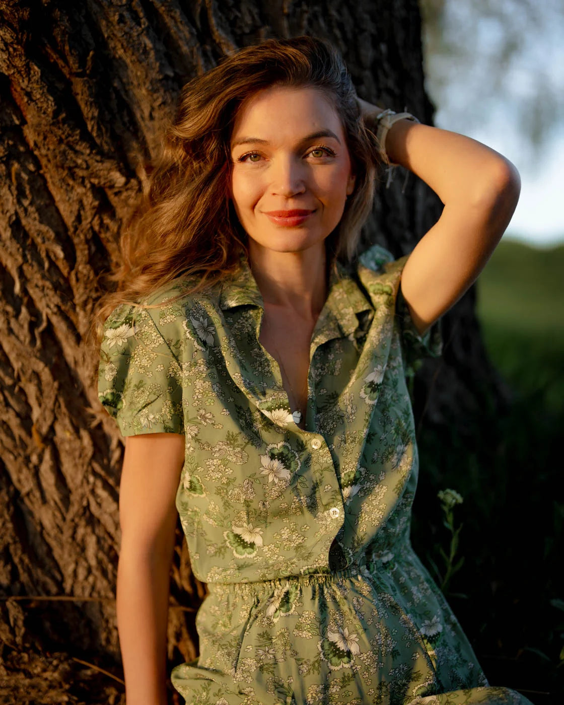Long green dress with flowers IRIS