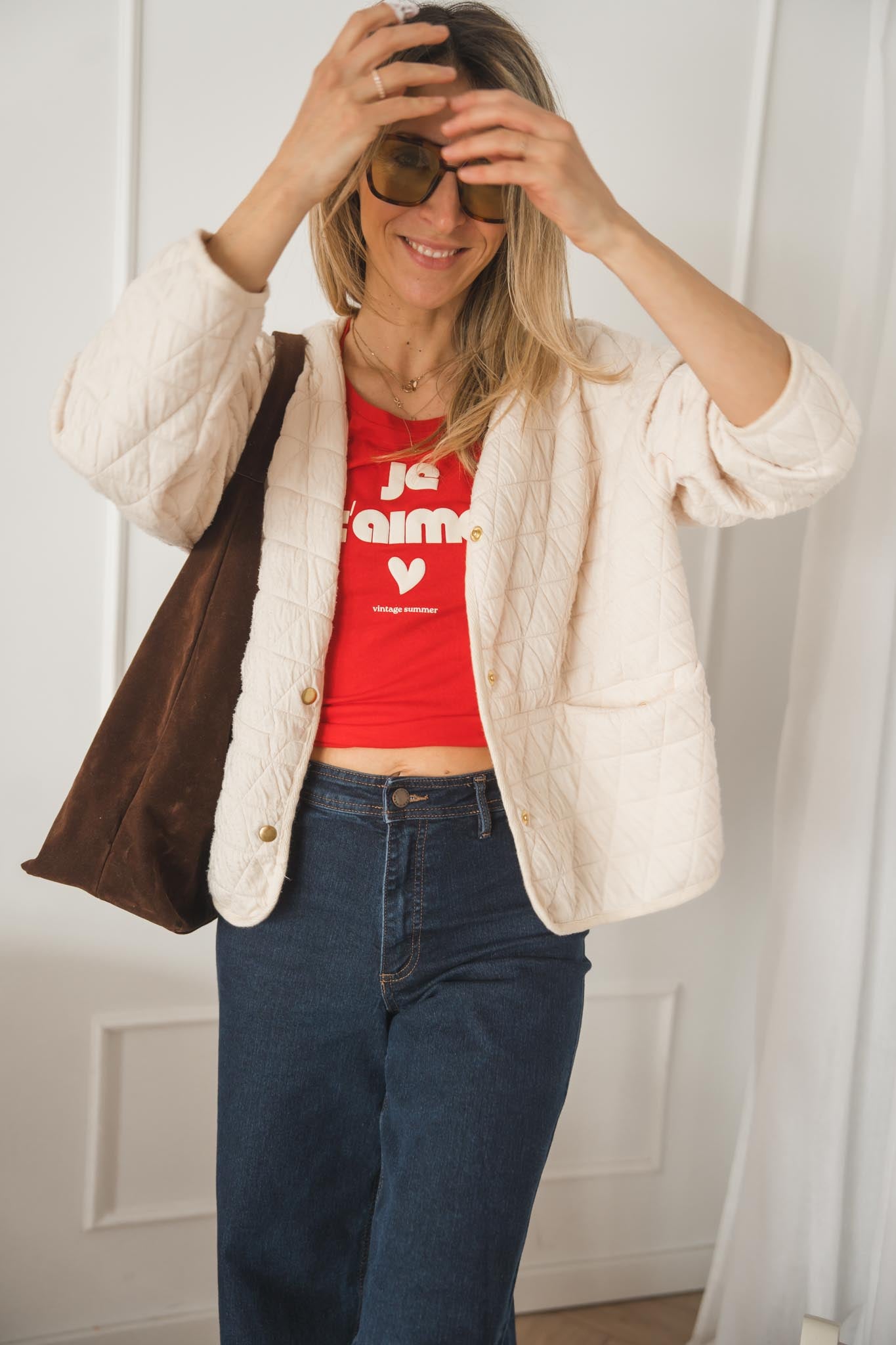 Капитониранo яке ECRU с джобове