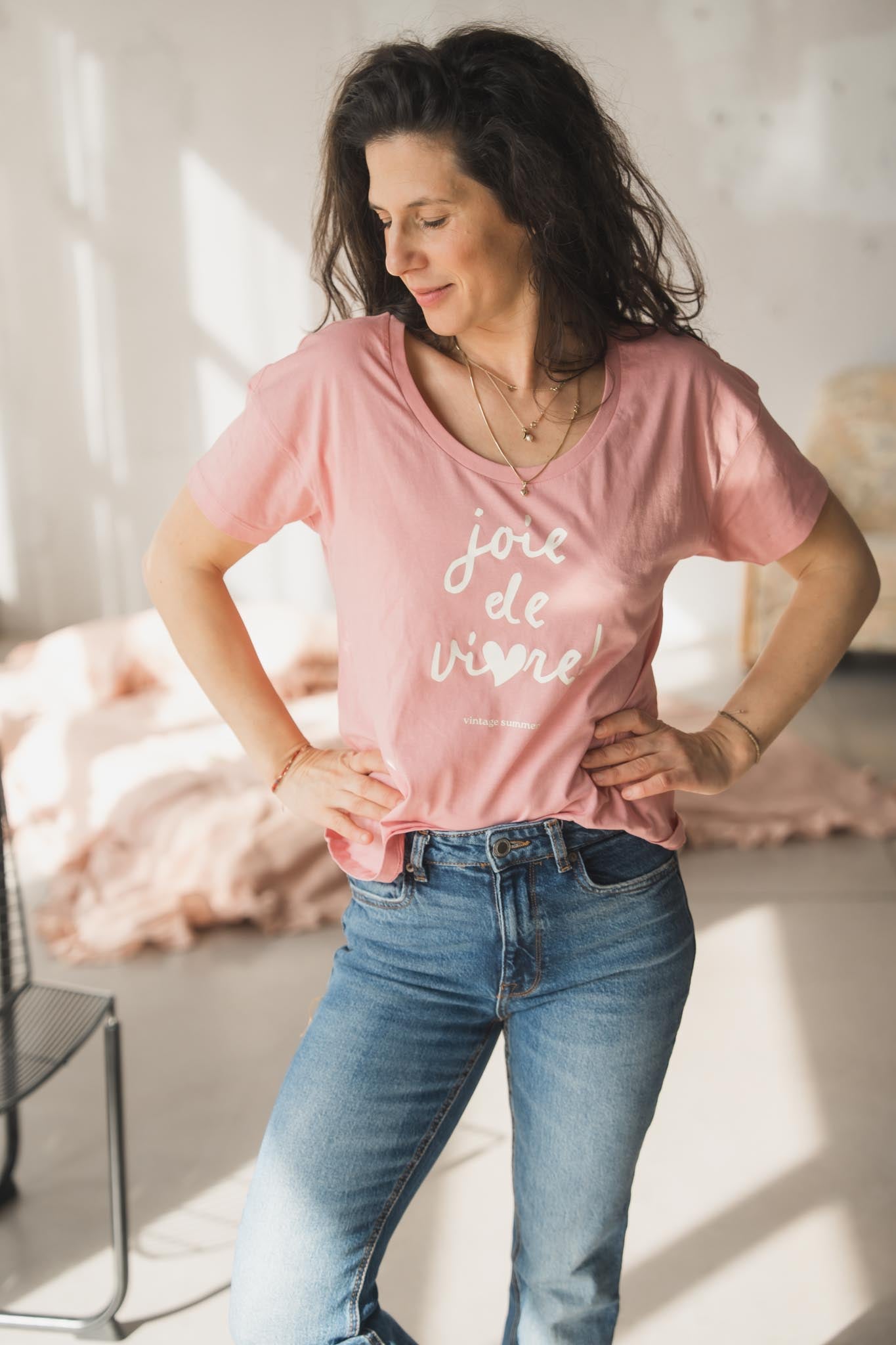 Розова тениска Joie de Vivre