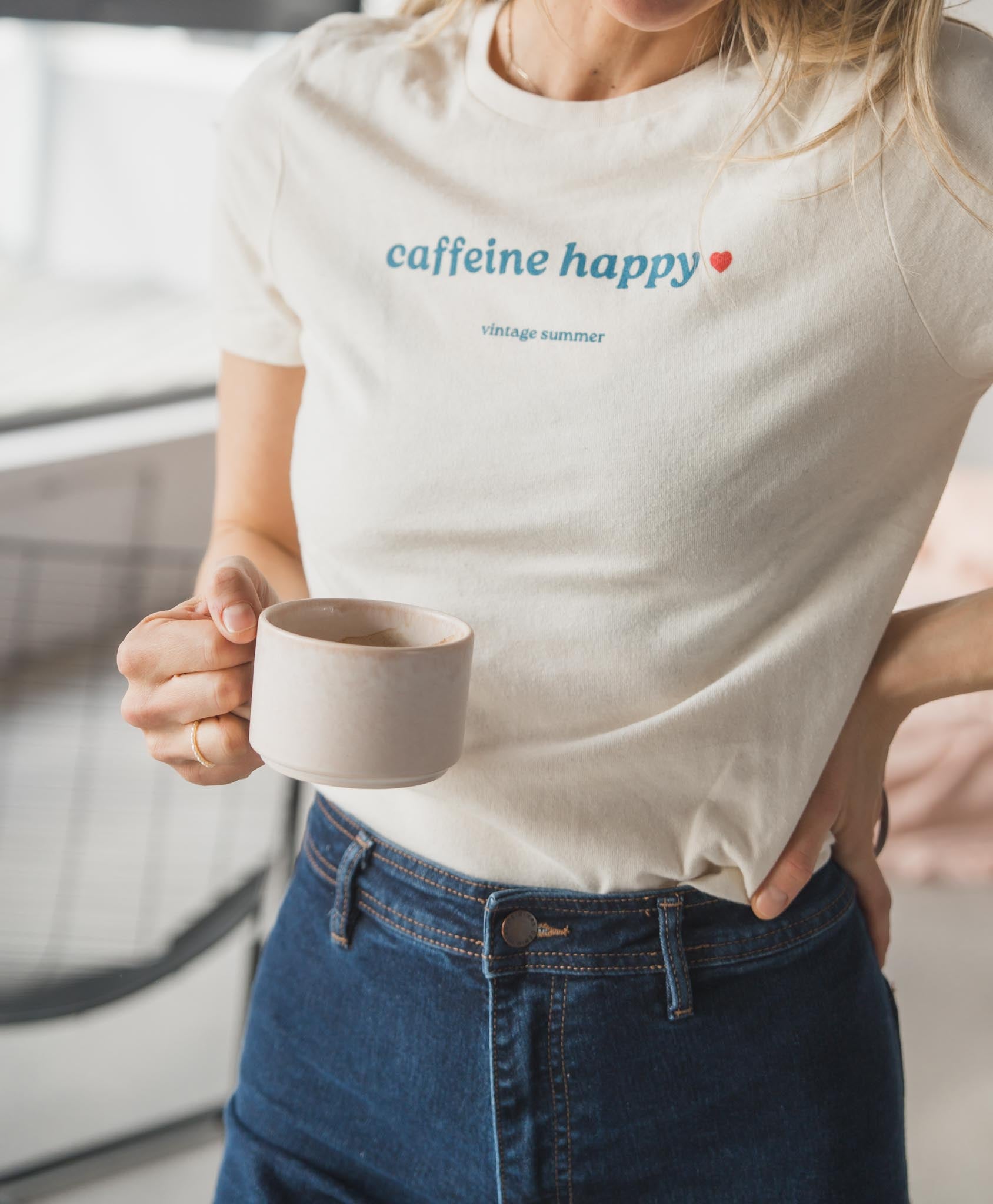 Женска натурална тениска Caffeine Happy