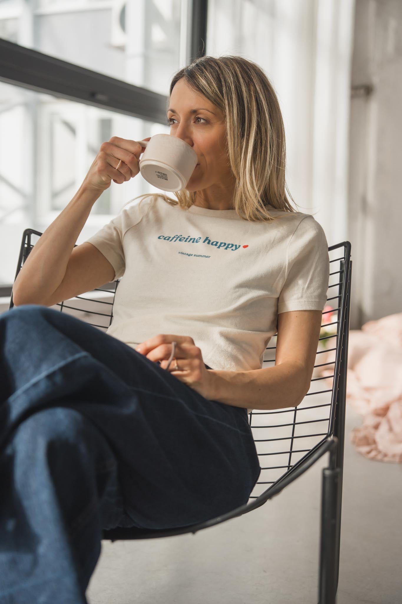 Women's natural T-shirt Caffeine Happy