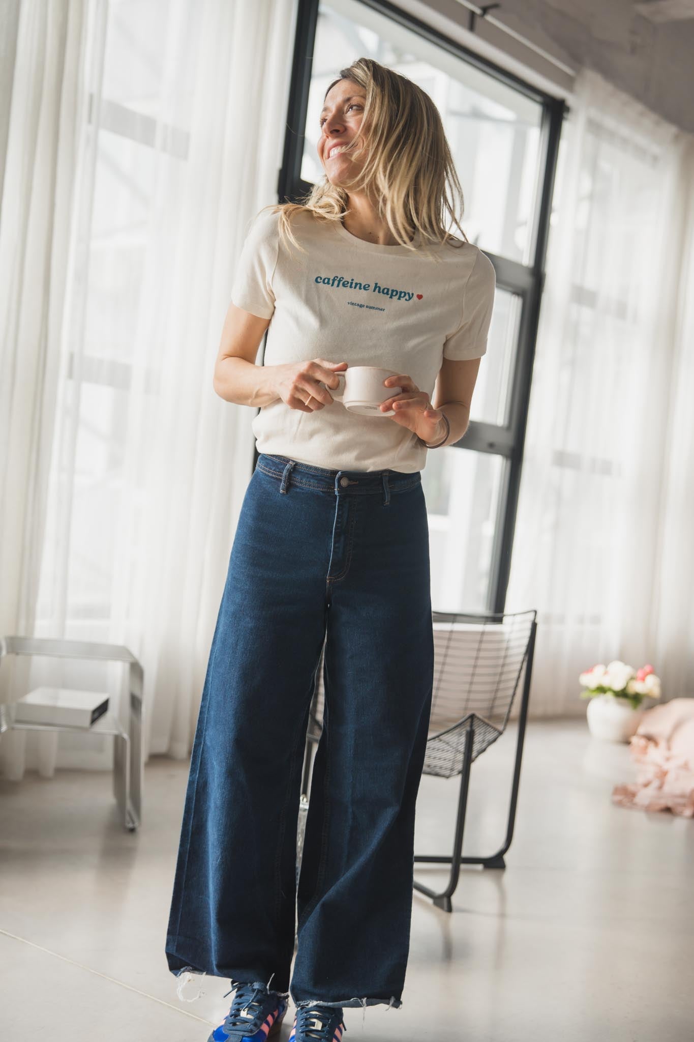 Women's natural T-shirt Caffeine Happy