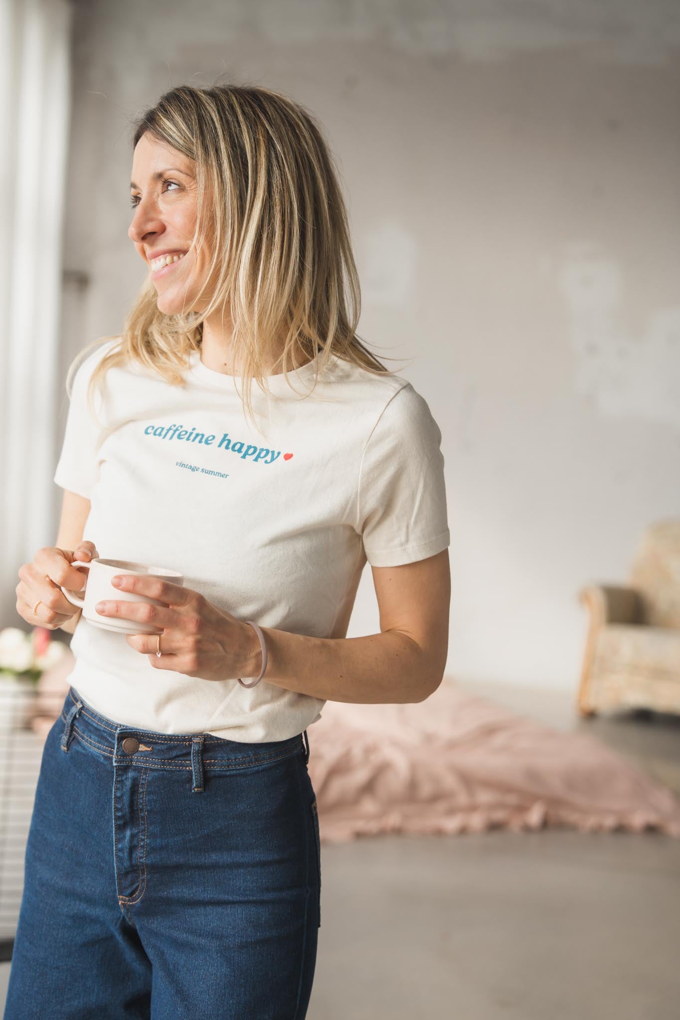 Women's natural T-shirt Caffeine Happy