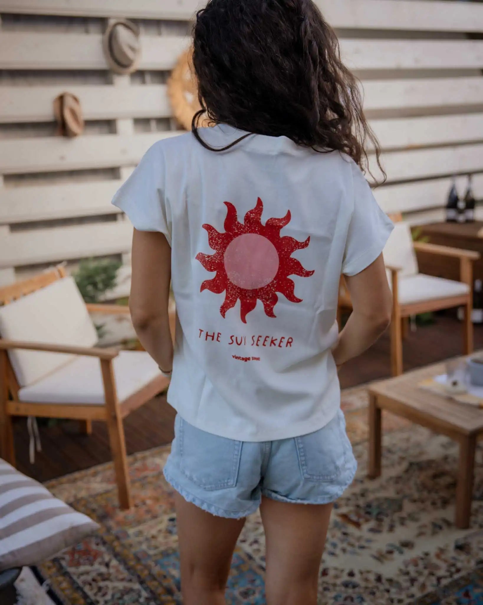 Бяла памучна тениска SUN SEEKER