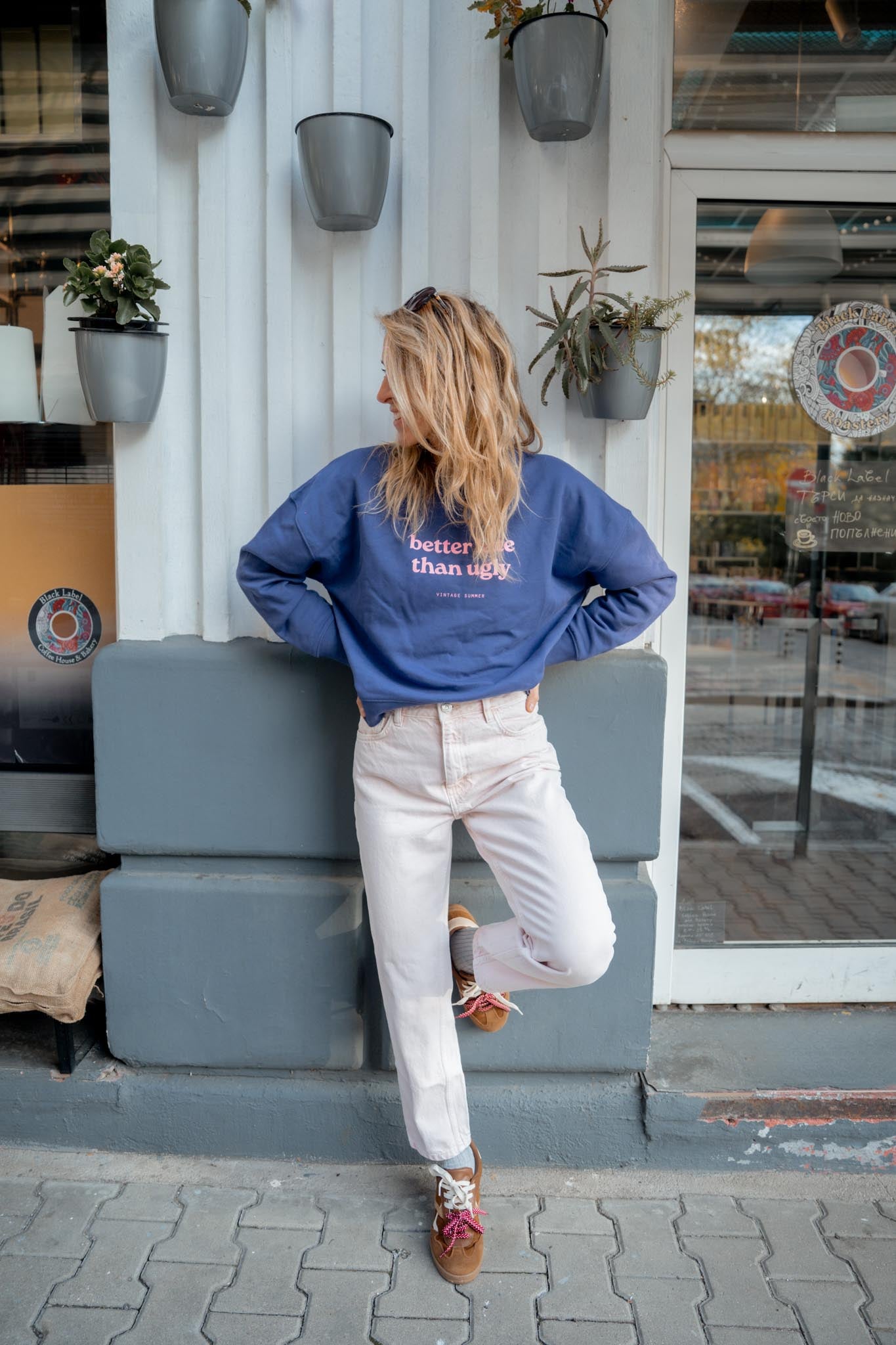 Лилава блуза Better Late than Ugly