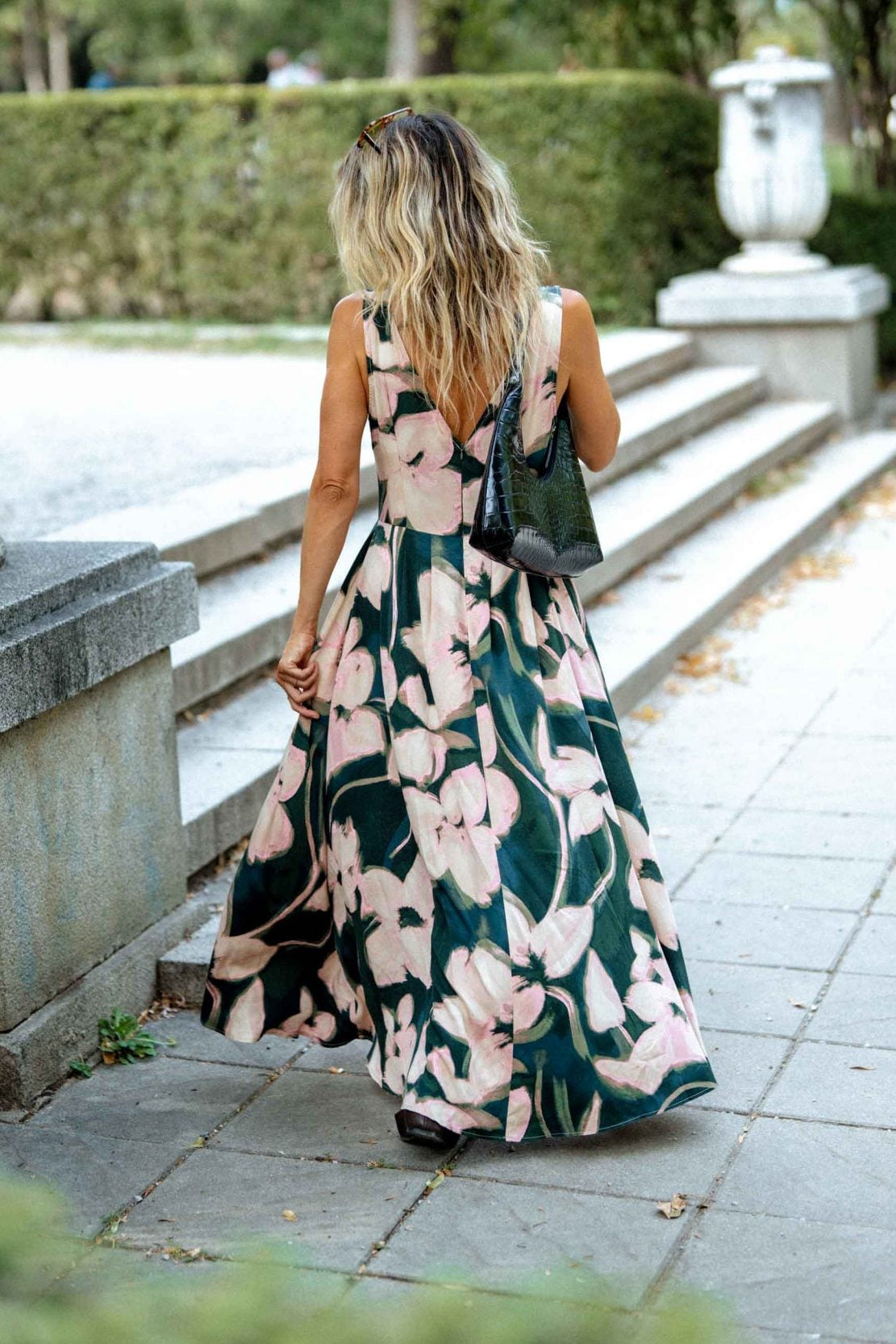 Дълга зелена рокля на цветя MAYA