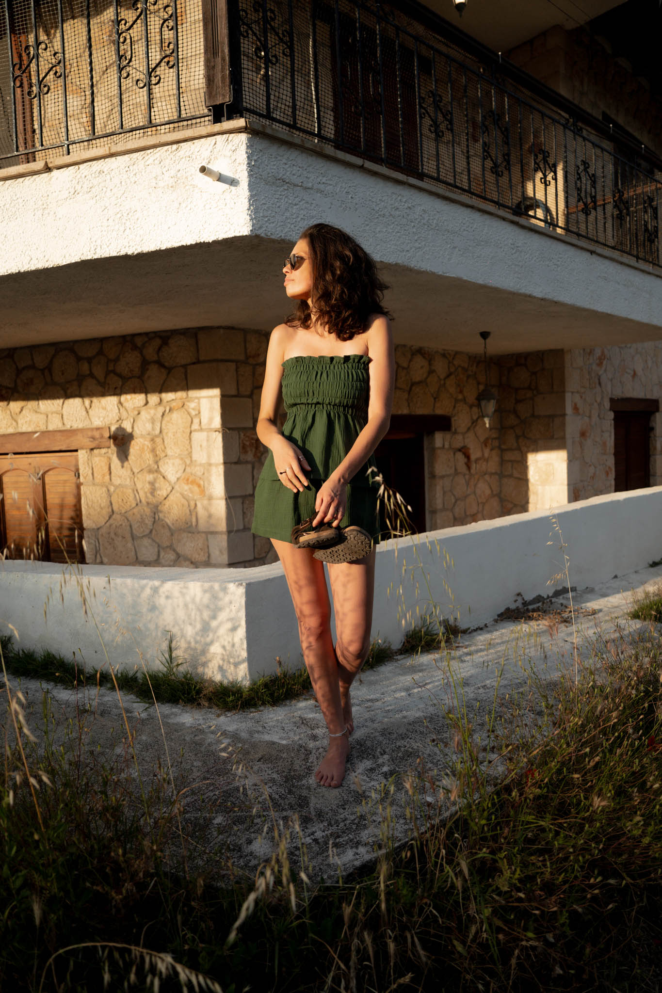 Зелен муселинов комплект топ и бермуди IVY