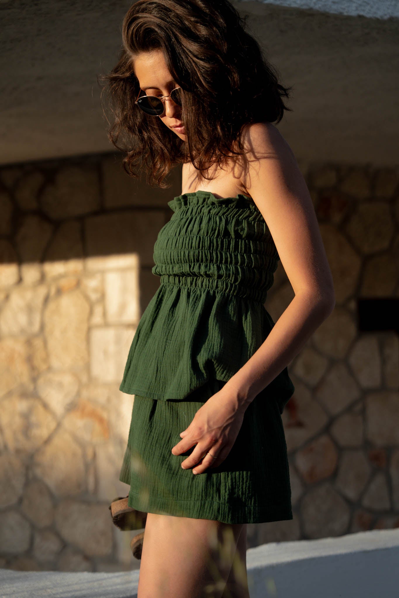 Зелен муселинов комплект топ и бермуди IVY