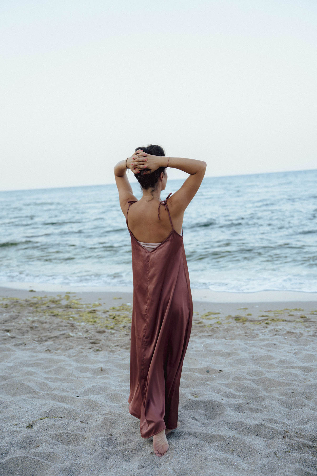 Long satin dress with thin straps LARA