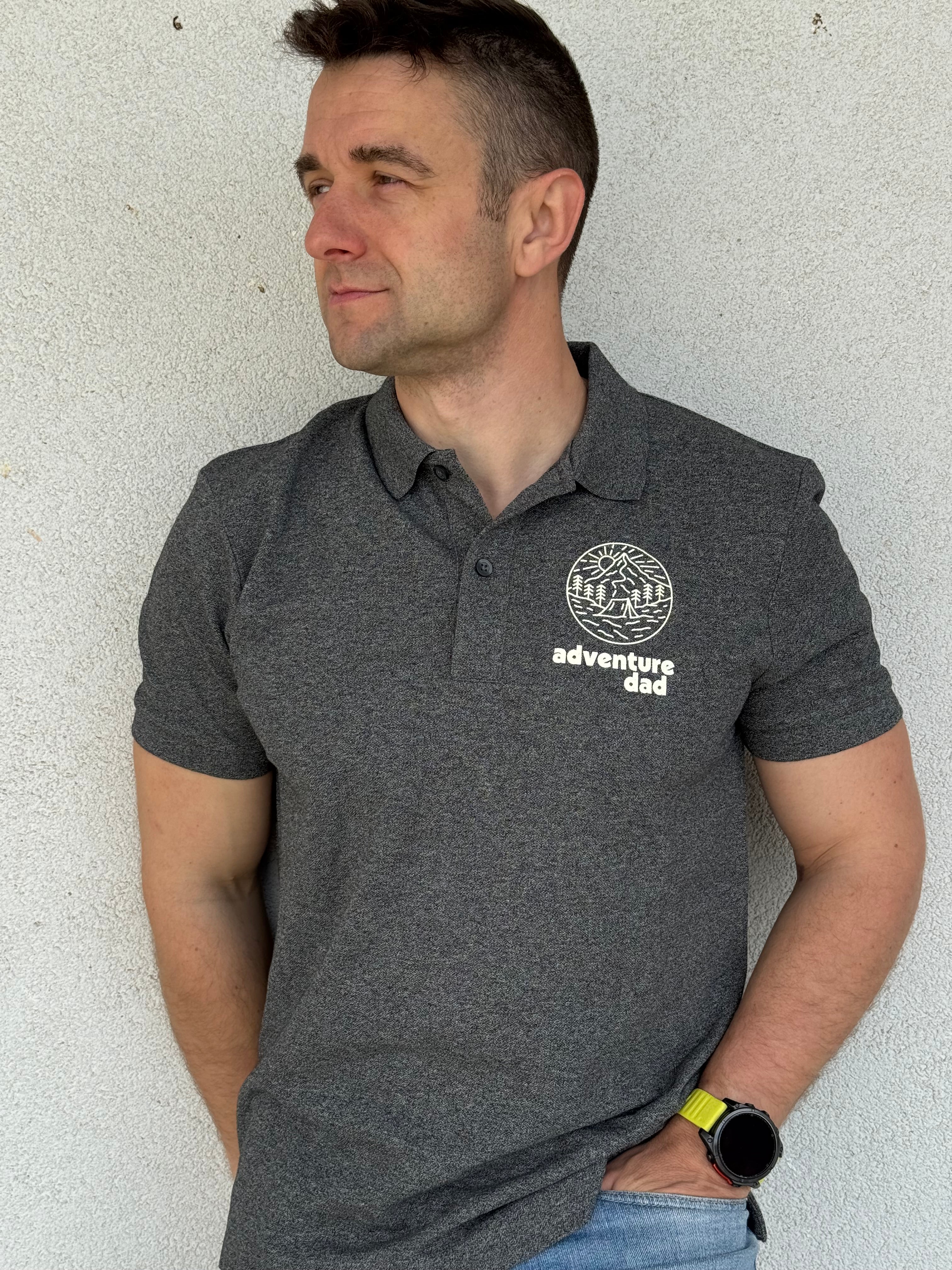 Мъжка сива тениска с яка ADVENTURE DAD