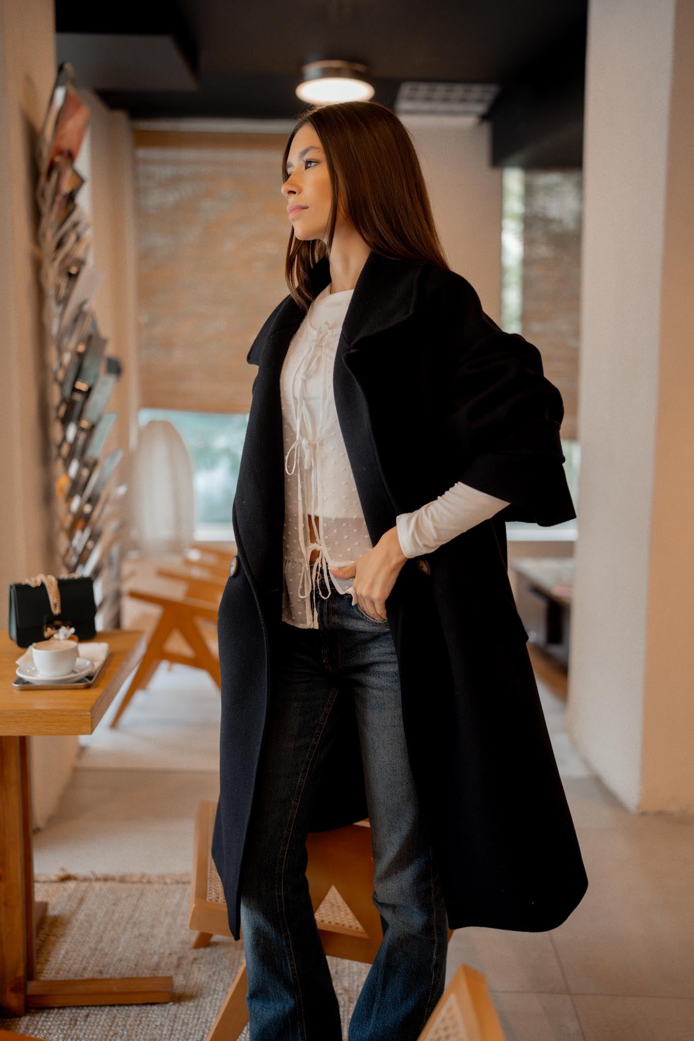 Дълго вълнено палто MILANO в черно