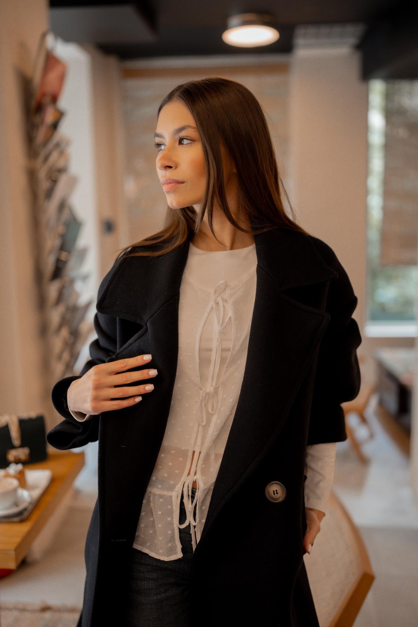 Дълго вълнено палто MILANO в черно