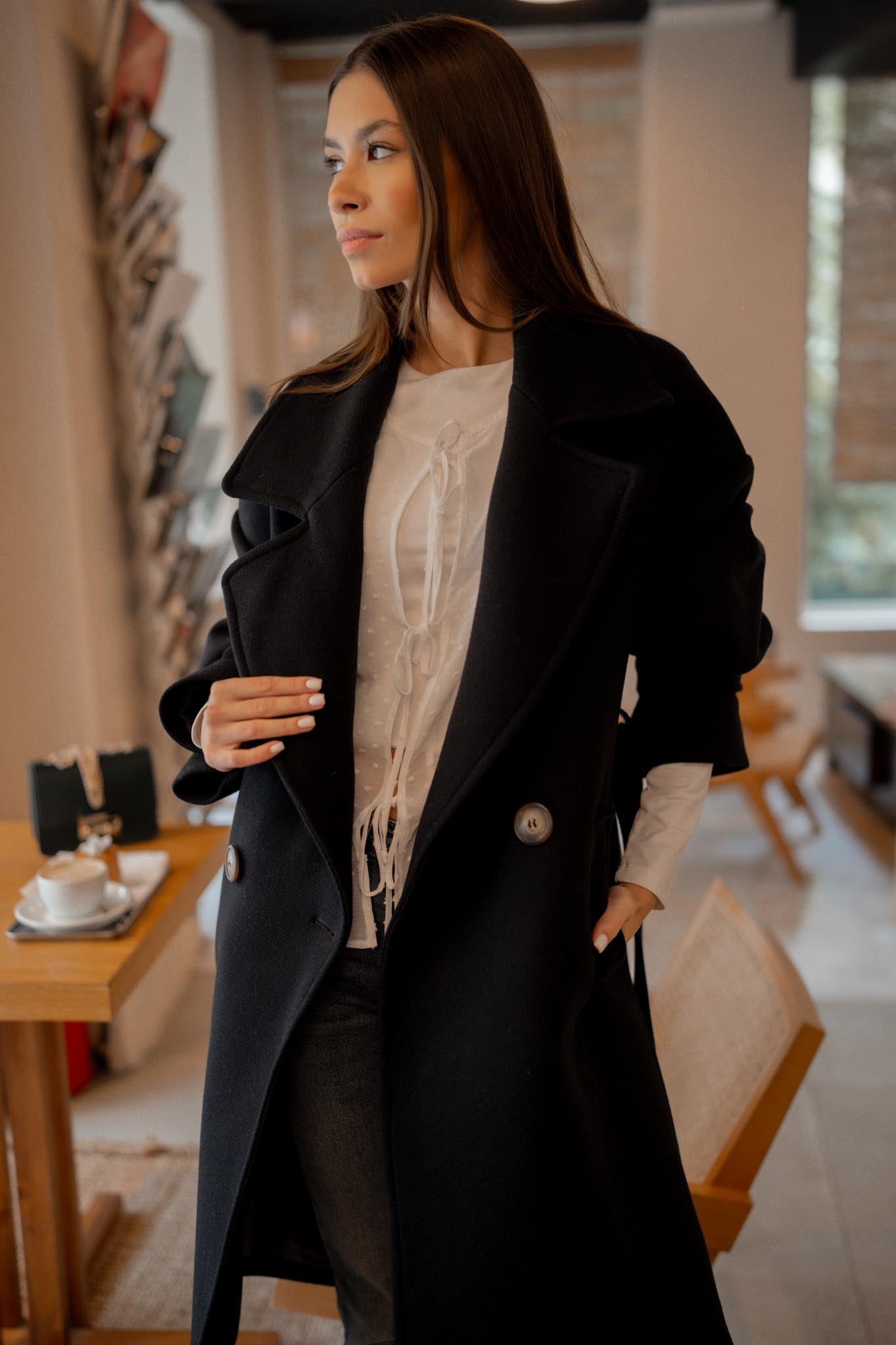 Дълго вълнено палто MILANO в черно