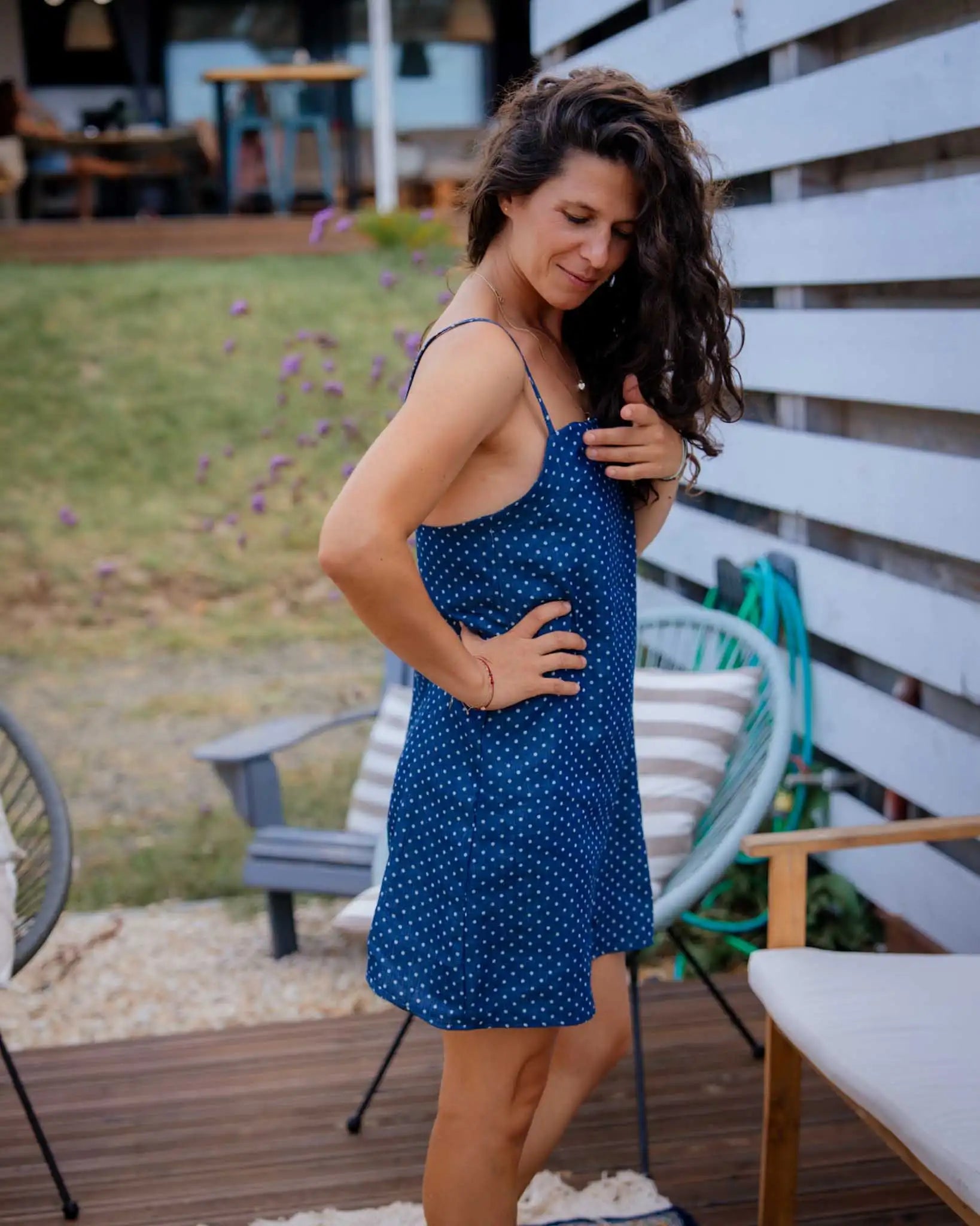 Синя рокля на точки Blue Breeze