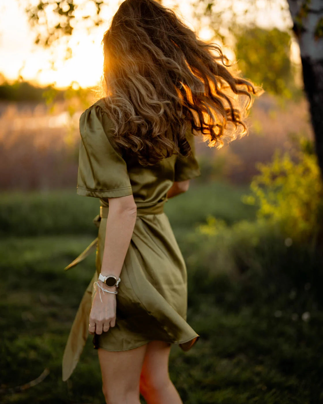 Short satin dress Olive Mist