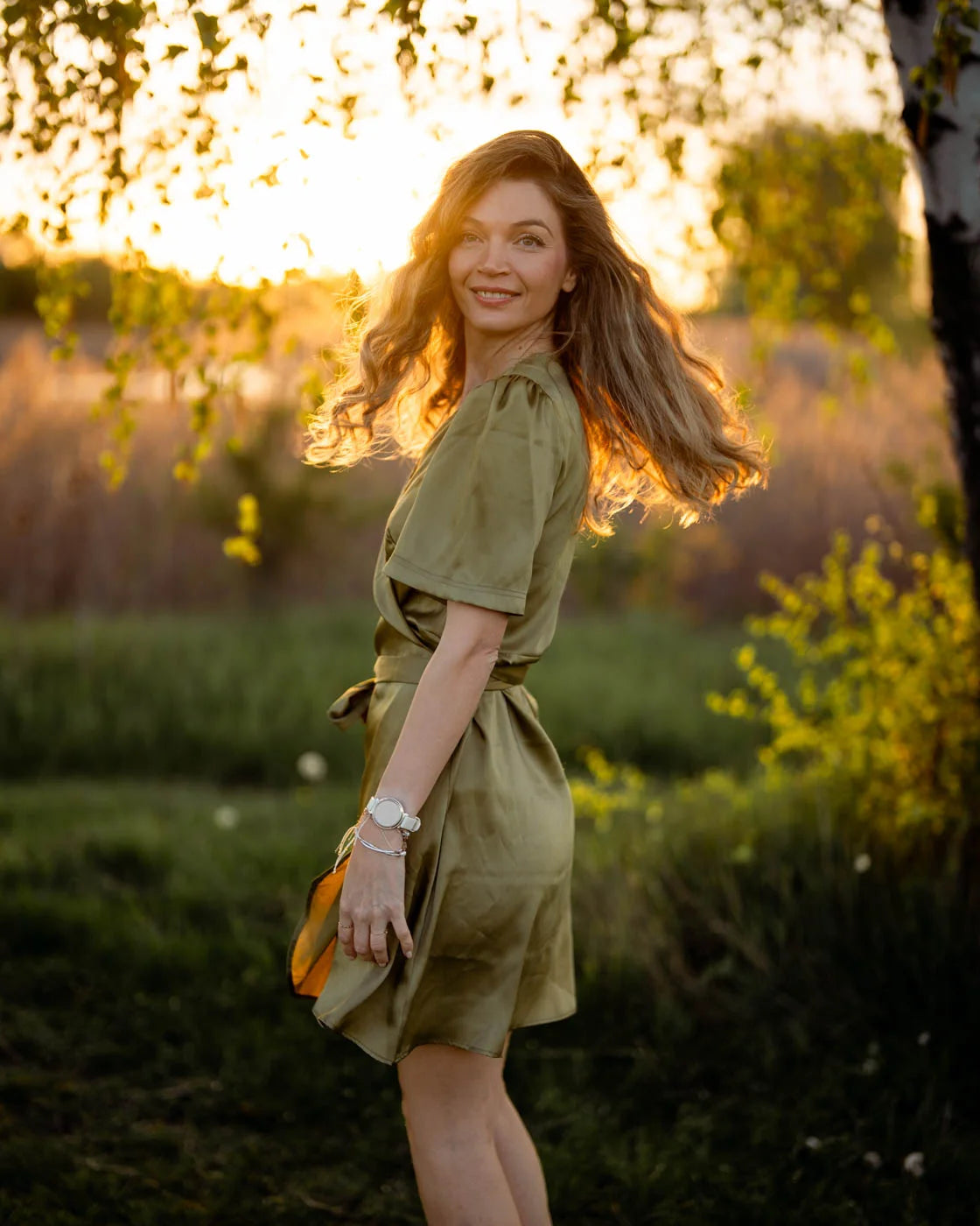 Short satin dress Olive Mist