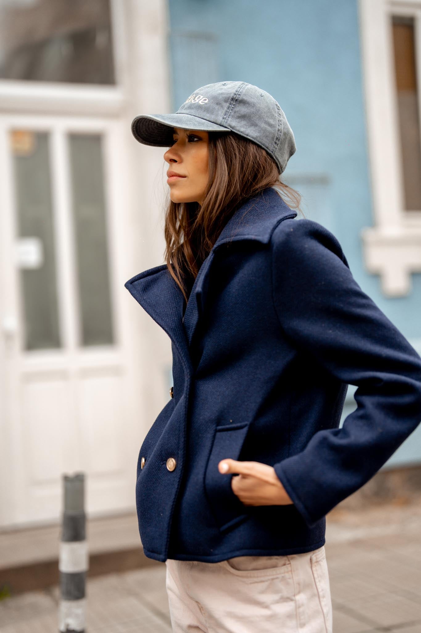 Късо вълнено палто ROYAL BLUE в синьо