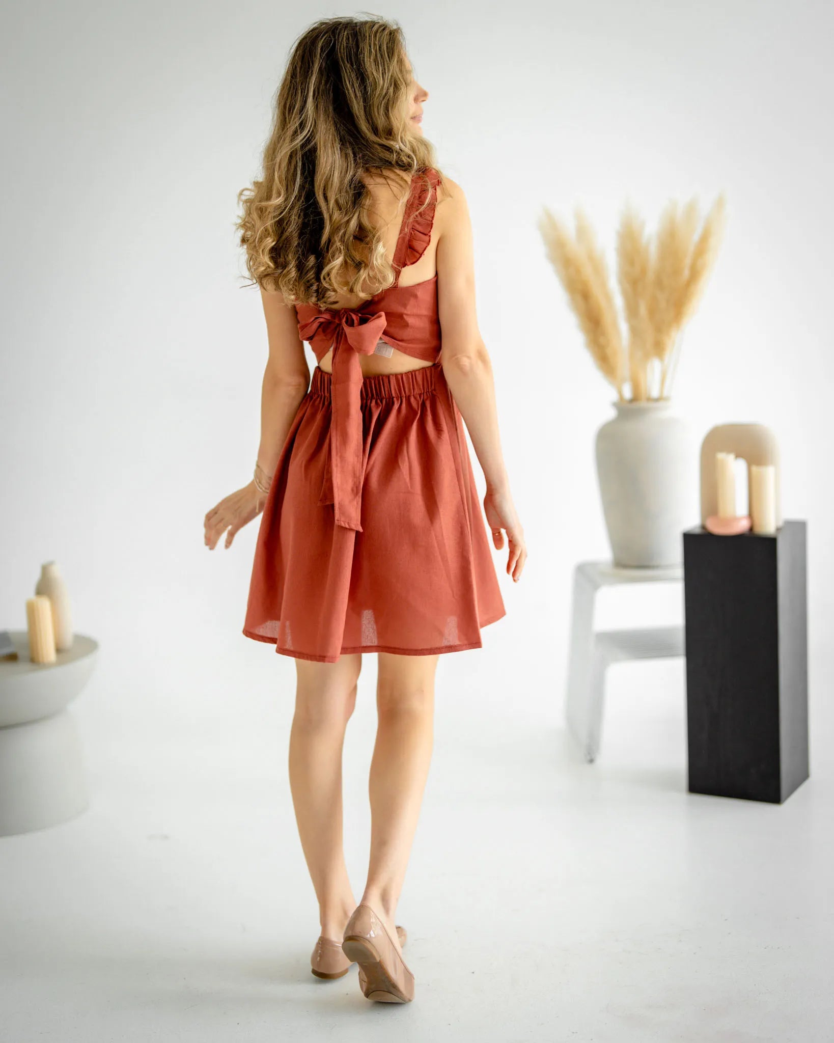 Long brown linen dress MORROCO