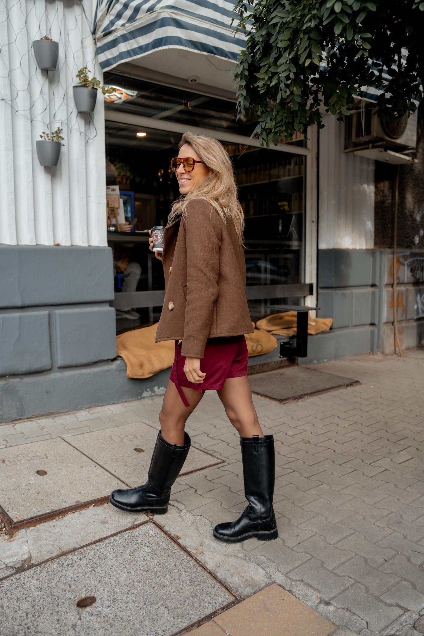 Къса бордо пола панталонки тип скорт Scarlett