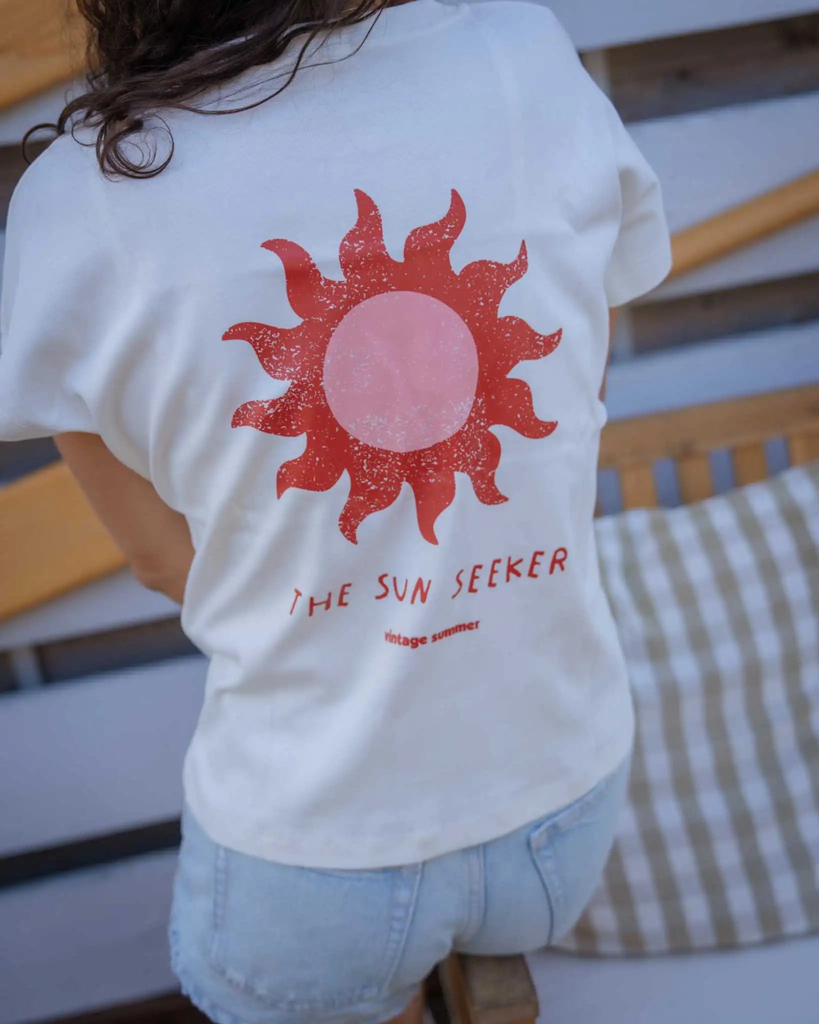 Бяла памучна тениска SUN SEEKER