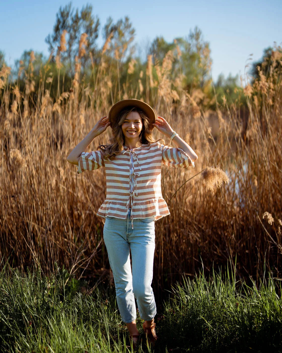 Linen blouse with ties TERESA